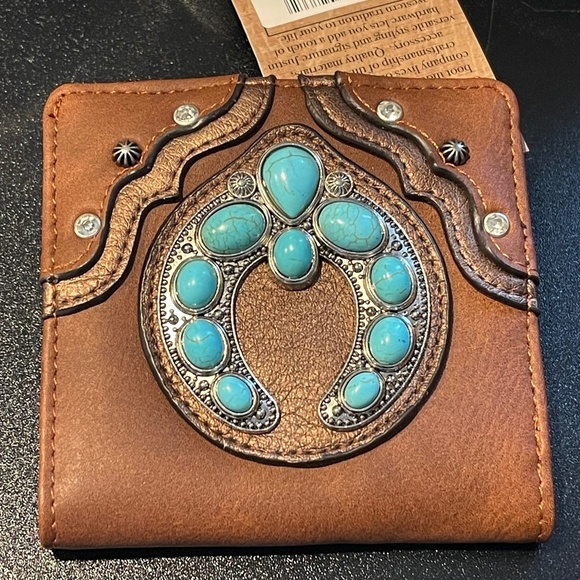 Justin Boots Handbags - Justin Boots Turquoise Naja Concho Brown Wallet - NWT